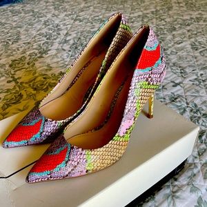 COPY - Aldo Pumps. multi color.  red, blue, purple, snake pattern. super cute